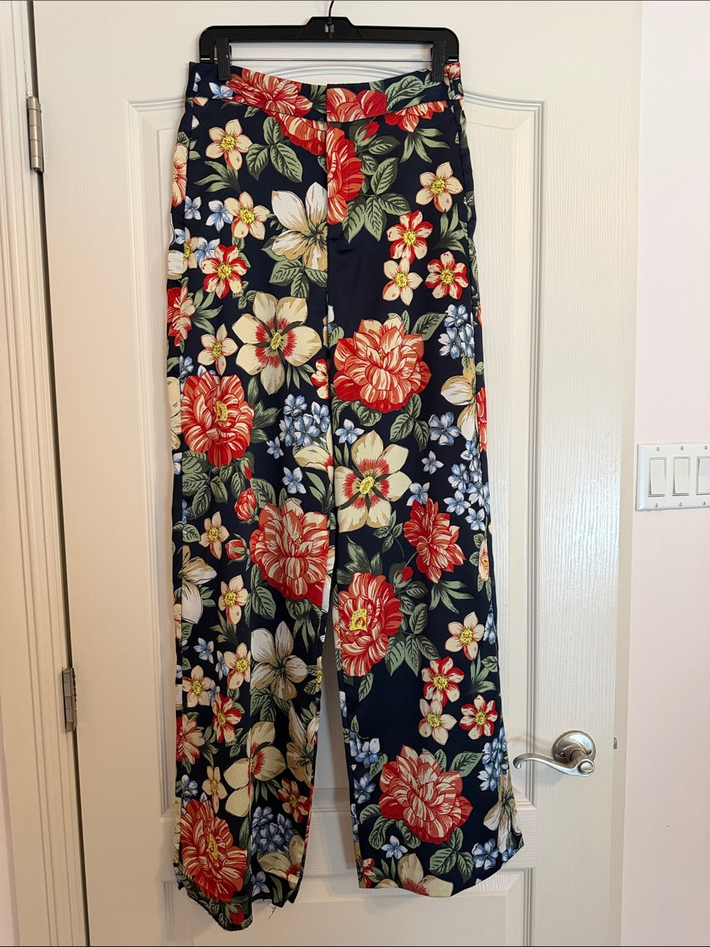 Zara Navy Wide-Leg Floral Pants